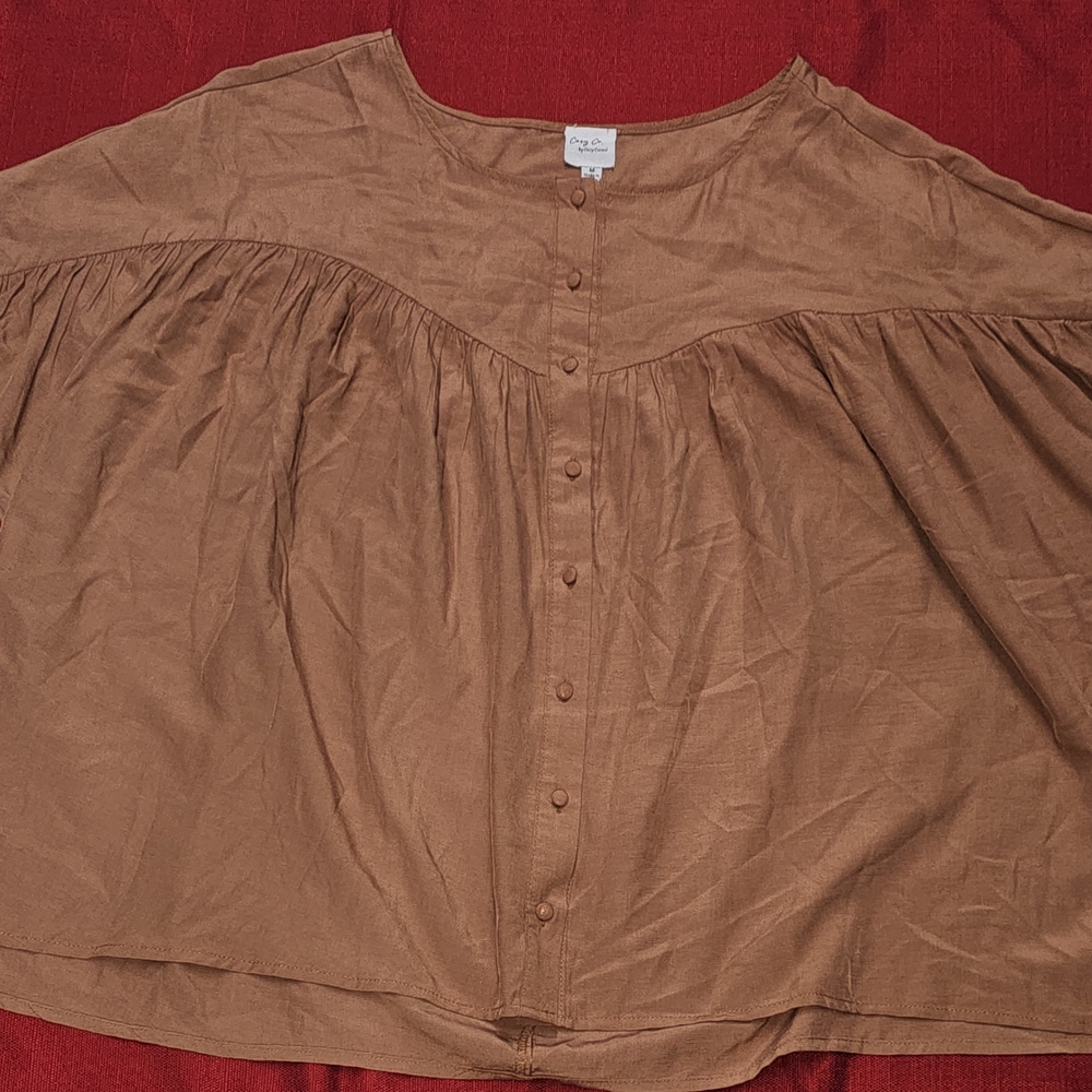 Cozy Casual Women's Blouse with Tie Accents‎ on Sleeves Size M